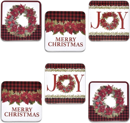 ふたのギフト用包装紙が付いているクリスマスのギフトカードの錫のギフト用の箱の貯蔵容器
